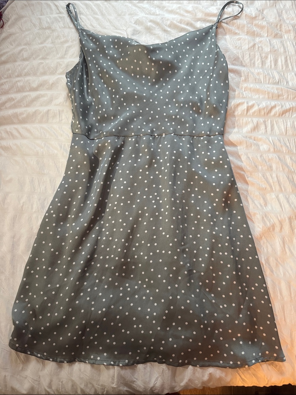 Sage Grey Polka Dot Slip Dress with Spaghetti Straps cowl neck - Lulus